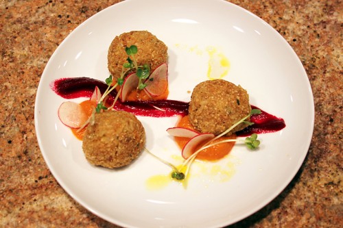 Chicken & Brown Rice Arancini: Amish chicken, parsnips, carrots, brown rice, old-fashioned oats, Italian parsley