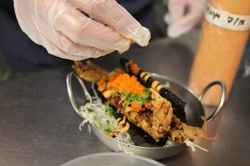 Soft shell crab "taco" in a fried nori shell